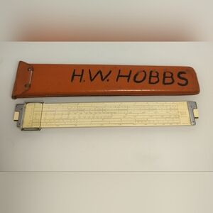 H.W. Hobbs Slide Rule with Orange Leather Case Made In USA